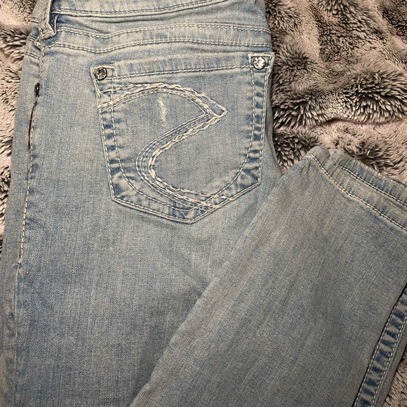 Silver ripped Denim skinny leg Jeans with lace - Picture 5 of 8